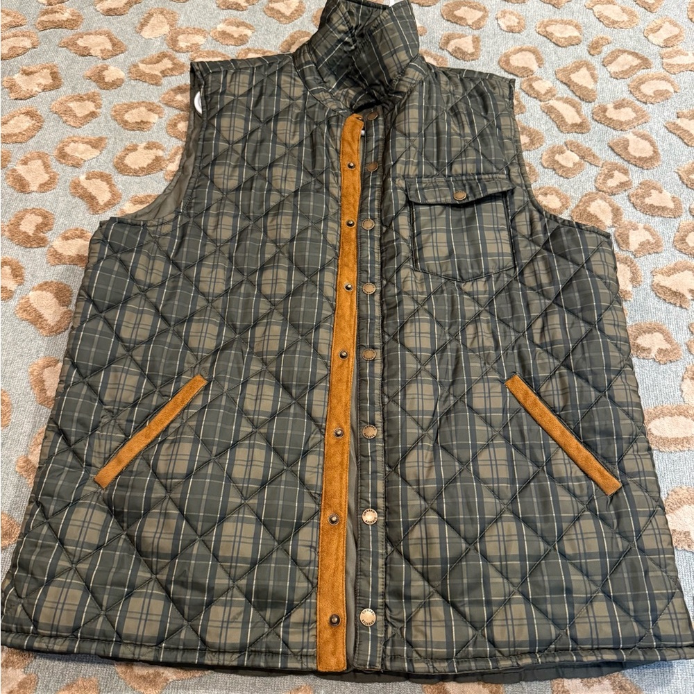 Plaid Quilted Vest with Suede Accents